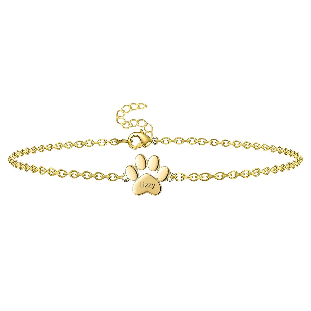 Personalisiertes Pfotenarmband aus Edelstahl, Unisex – Modell Tinou — Gold