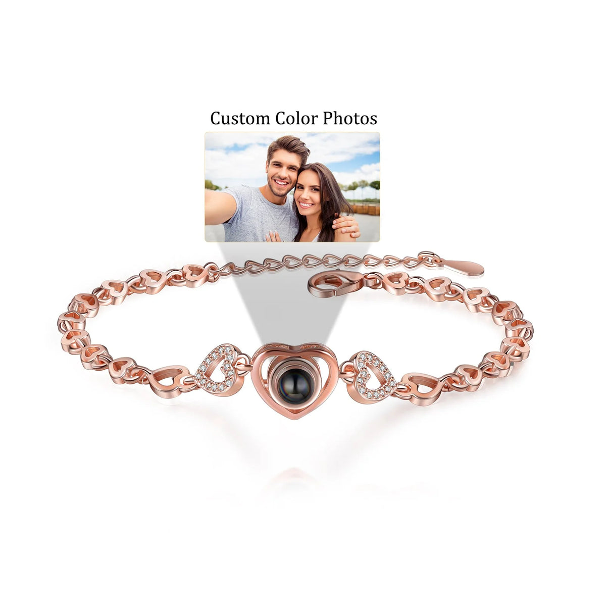 Bracelet Projection Chaîne Cœur Photo Cachée Personnalisé Cadeau Créatif pour Elle